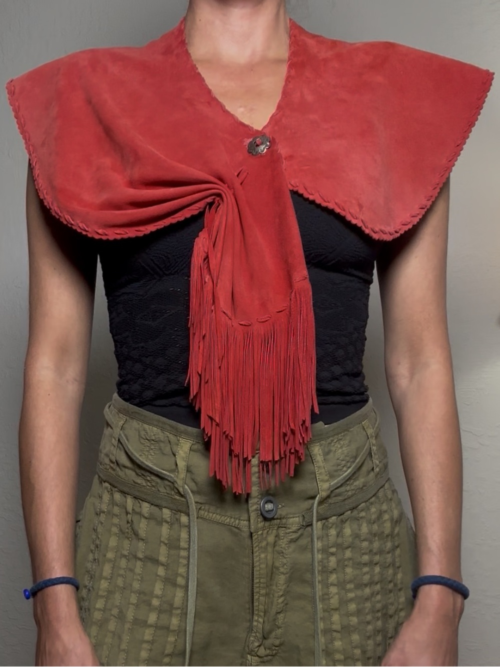 Vintage suede fringe cape